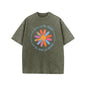 Holafish Flower Print T-Shirt, Unisex Heavy-Weight Cotton Acid Washed Graphic Short Sleeve Casual Tee for Streetwear, Weekend Wear and Everyday Style