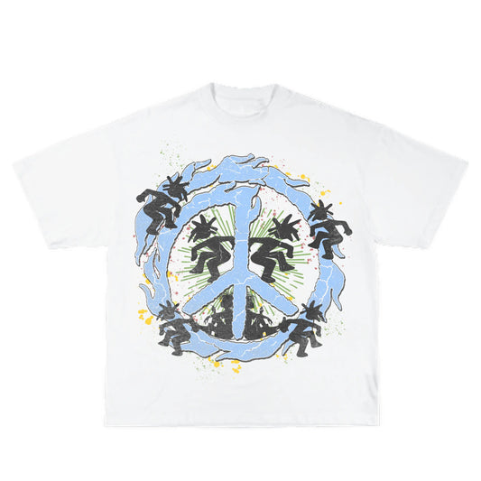 Peace Splatter Inspired Vintage Graphic T-shirt Heavy Cotton Tee Basketball 90 s Styled Shirt Hiphop Vibes Y2K Aesthetic Throwback Classic Big Face Celebrity Tee