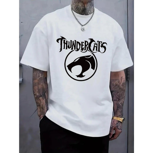 Men'S Black "ThunderCats" Graphic T-Shirt - Casual Streetwear with Roaring Cat Design, Crew Neck, Short Sleeve, Regular Fit, Perfect for Daily Wear, Casual Streetwear | Bold Graphic Tee | Stretchy FabricFor your toay's outfit