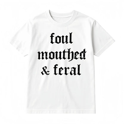 Women's Vintage Oversized Short-Sleeve Round Neck T-Shirt - Comfortable Foul-Mouthed Feral Retro Graphic Top, Funny Meme Tee for Moms, Casual Everyday Wear, outdoorfun, Casual Wear, T Shirts Women