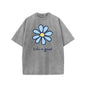 Holafish Womens Daisy, Life Print Graphic Tee, Acid Washed T-Shirt with Drop Shoulder Design, Unisex Baggy Hip Hop Vintage Streetwear Style, Mothers Day Gift