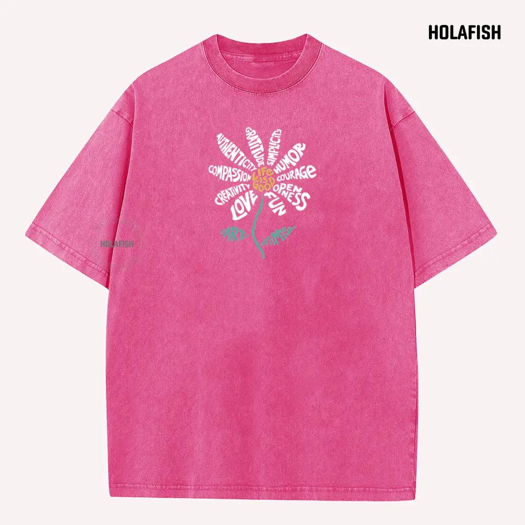 Holafish Casual Acid Washed Tshirt Cotton Unisex Top, Heavyweight Vintage Style, Soft Premium Fabric, Fresh Daily Look, Breathable All-Day Comfort
