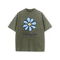Holafish Womens Daisy, Life Print Graphic Tee, Acid Washed T-Shirt with Drop Shoulder Design, Unisex Baggy Hip Hop Vintage Streetwear Style, Mothers Day Gift