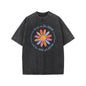 Holafish Flower Print T-Shirt, Unisex Heavy-Weight Cotton Acid Washed Graphic Short Sleeve Casual Tee for Streetwear, Weekend Wear and Everyday Style