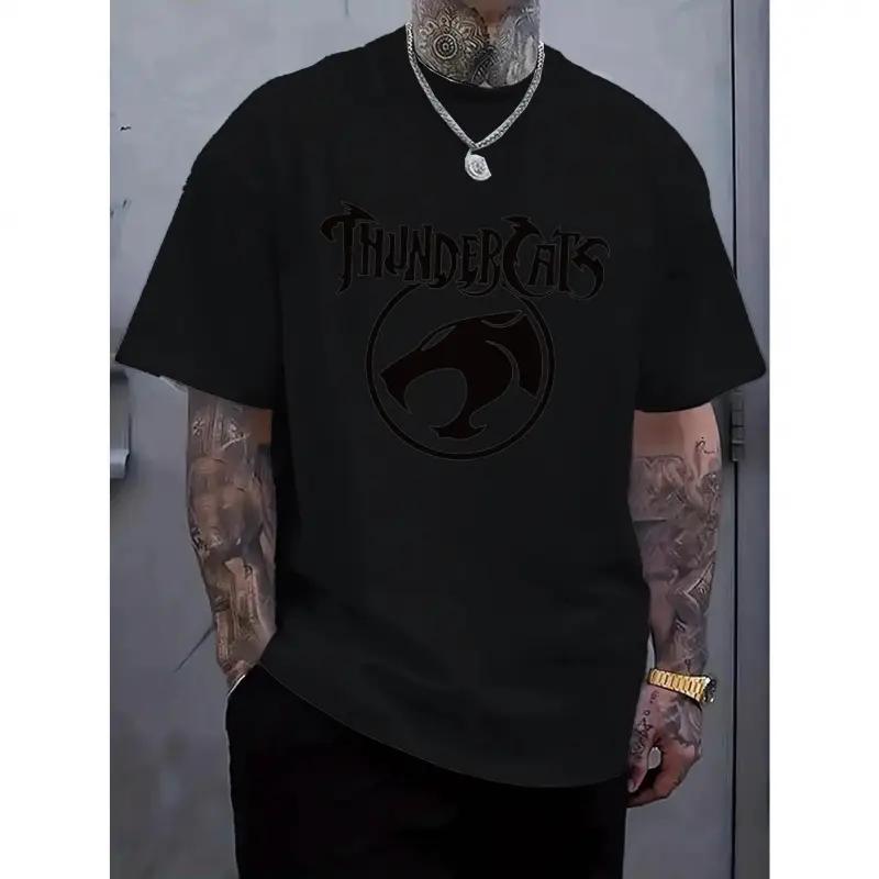 Men'S Black "ThunderCats" Graphic T-Shirt - Casual Streetwear with Roaring Cat Design, Crew Neck, Short Sleeve, Regular Fit, Perfect for Daily Wear, Casual Streetwear | Bold Graphic Tee | Stretchy FabricFor your toay's outfit