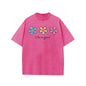 Holafish Women's Acid Washed Short-Sleeve Graphic T-Shirt - Daisy Print, Drop Shoulder, Baggy Fit, Comfortable Casual Streetwear Clothing, Shortsleeve