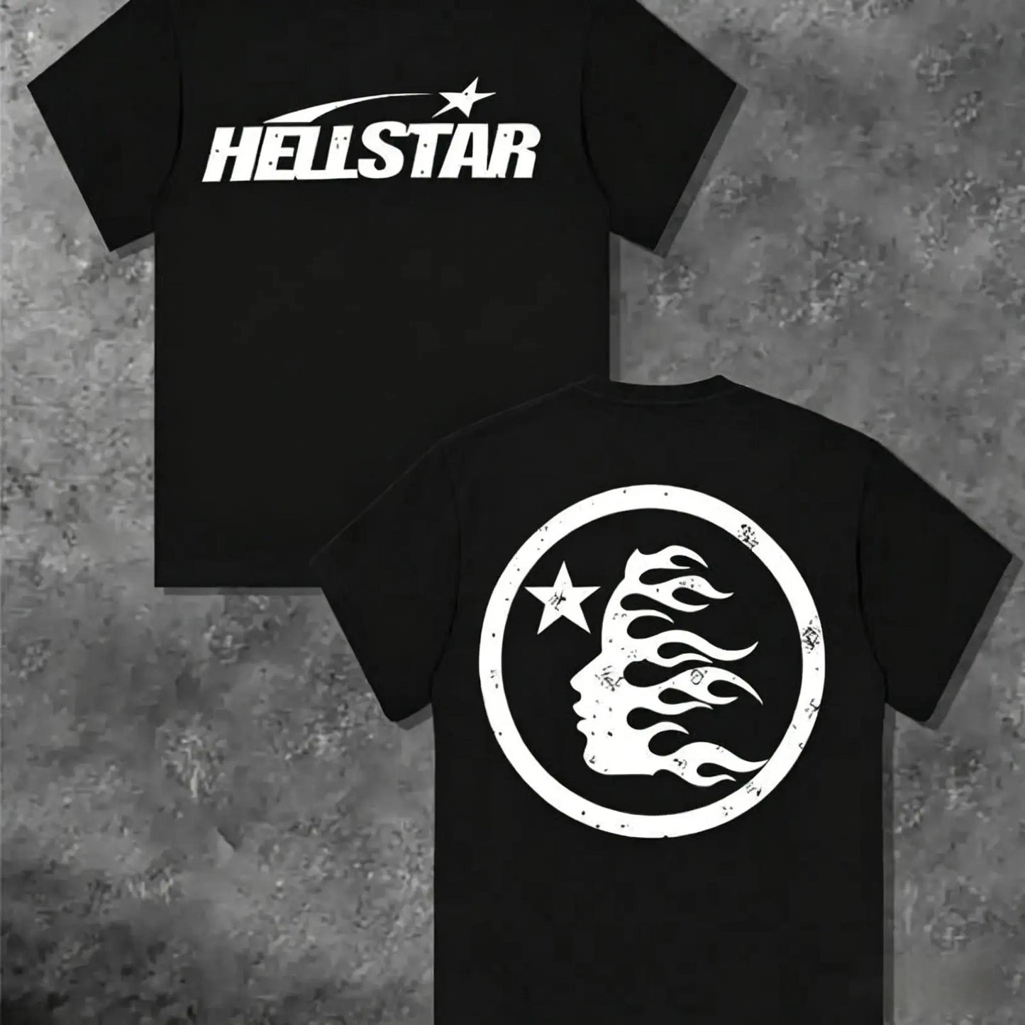 100%25 Cotton Hell Star Pattern Double Sided Printed T-Shirt, High Quality Crew Neck Casual Short Sleeve Top for Spring & Summer
