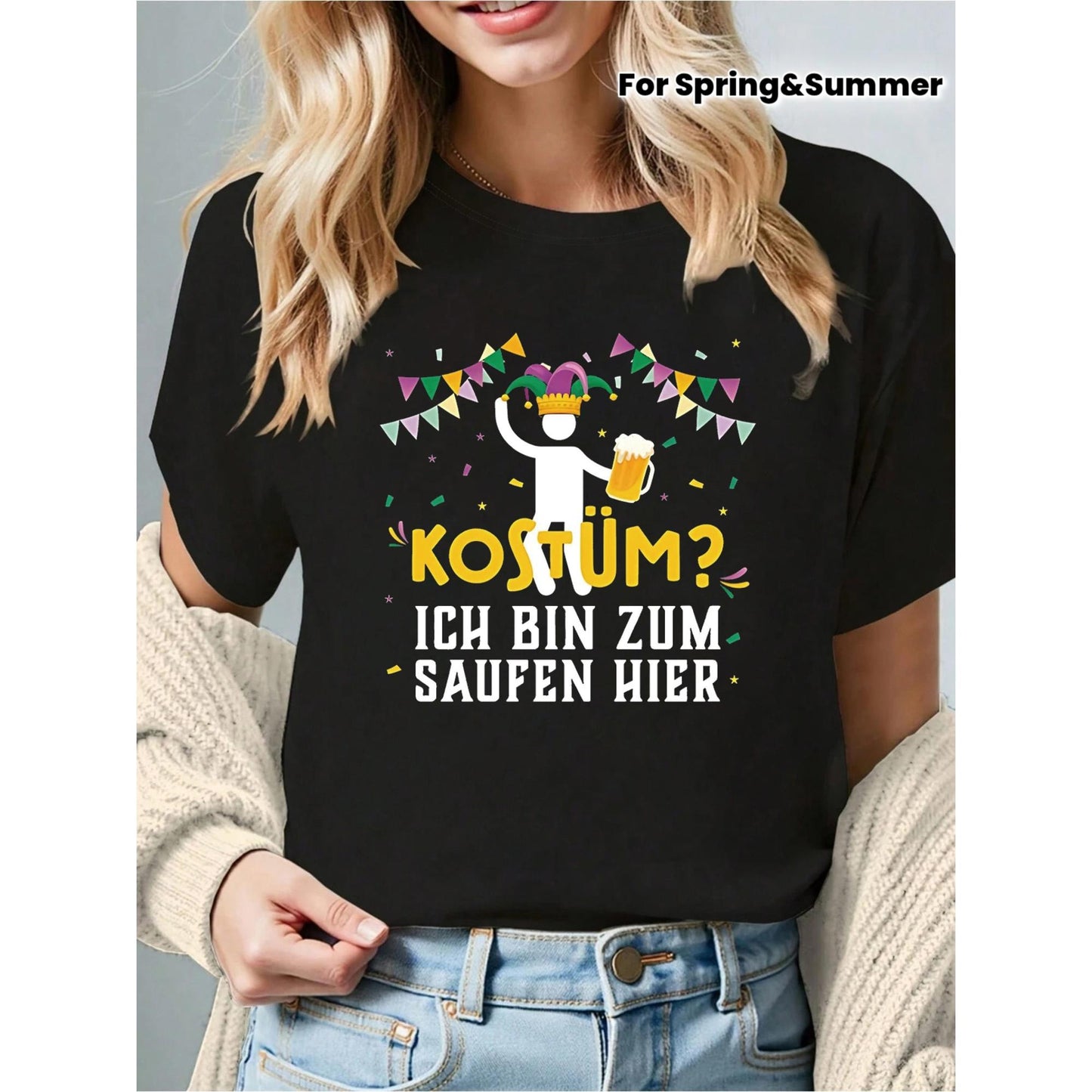 Carnival Costume? I'M Here to Drink. Creative Design Pattern Print for Women'S Round Neck Spring And Summer T-Shirt for The German Carnival Party