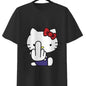Sanrio Angry Hello Kitty Short-Sleeve Tee Black T-Shirt with Iconic Red Bow Design