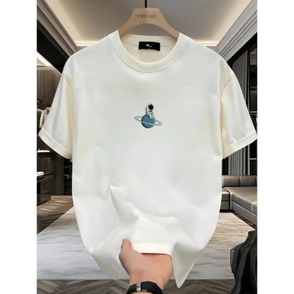 Men's Heavyweight 100%25 Cotton Graphic T-Shirt Solar System Planet Print Casual Short Sleeve Tee Round Neck Summer Top for Teens & Young Adults Machine Washable Regular Fit Streetwear Soft Sweatshirt Tshirt