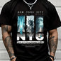 Mens NYC Eternal City printed T-shirt, New York street-style short sleeve, Statue of Liberty themed casual top. tiktokshopspringglowup
