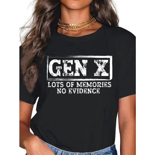 [100%25 Cotton] 100%25 Cotton Unisex Funny Saying Sarcastic Gen X Lots Of Memories No Evidence T-Shirt T-Shirt For Men And Women