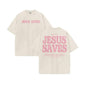 Unisex Jesus Saves Print Acid Washed T-shirt Breathable Tshirt Cotton