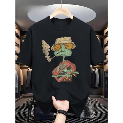 Men'S "Rango And Fear And Loathing in Las Vegas" Graphic T-Shirt - Retro Movie Design, Comfortable Short Sleeve Crew Neck Top, Suitable for Leisure, Machine Washable, Bold Retro Heat Transfer Print, Inspired by Iconic Movie Characters