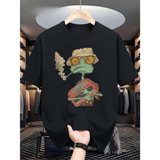Men'S "Rango And Fear And Loathing in Las Vegas" Graphic T-Shirt - Retro Movie Design, Comfortable Short Sleeve Crew Neck Top, Suitable for Leisure, Machine Washable, Bold Retro Heat Transfer Print, Inspired by Iconic Movie Characters