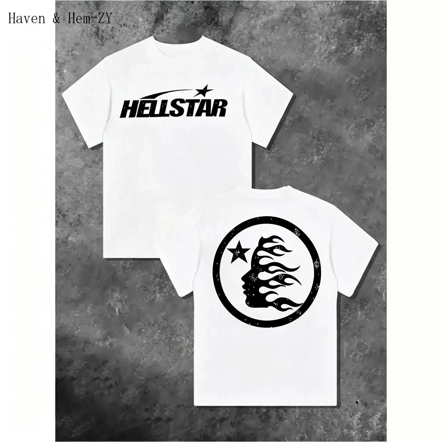 100%25 Cotton Hell Star Pattern Double Sided Printed T-Shirt, High Quality Crew Neck Casual Short Sleeve Top for Spring & Summer