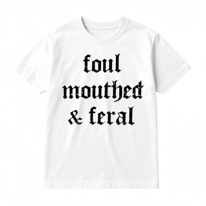 Women's Vintage Oversized Short-Sleeve Round Neck T-Shirt - Comfortable Foul-Mouthed Feral Retro Graphic Top, Funny Meme Tee for Moms, Casual Everyday Wear, outdoorfun, Casual Wear, T Shirts Women