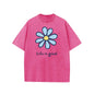 Holafish Womens Daisy, Life Print Graphic Tee, Acid Washed T-Shirt with Drop Shoulder Design, Unisex Baggy Hip Hop Vintage Streetwear Style, Mothers Day Gift