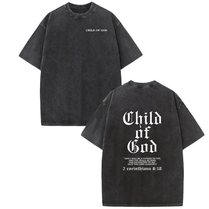 Holafish Oversize Acid Wash VintageChild Of God' Pattern T-Shirt,Heavyweight Cotton Streetwear graphic vintage Menswear Womenswear Crewneck Tshirt Top Hoodie
