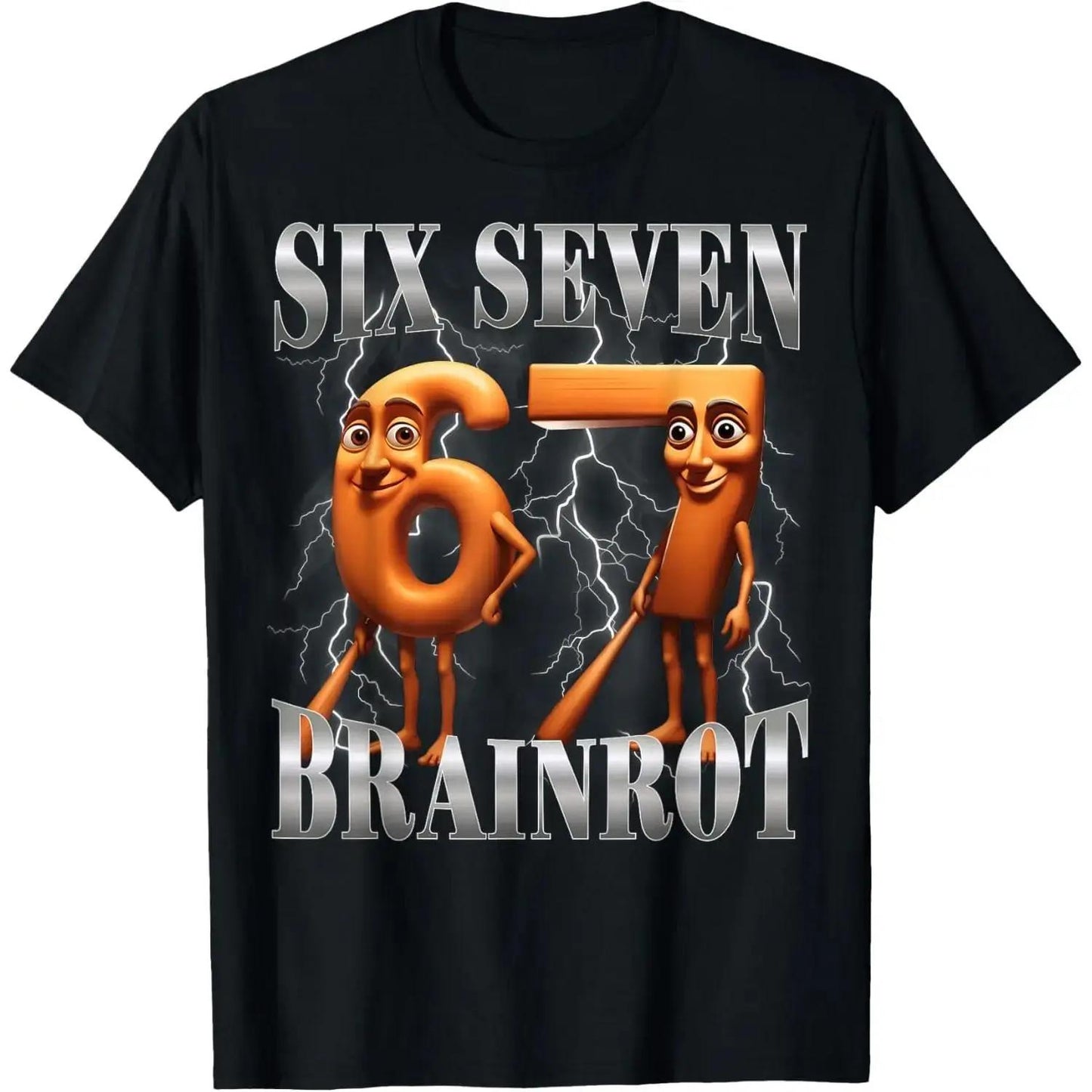 Cotton Funny Six Seven Meme TShirt Featuring Italian Brainrot Tung Tung Sahur
