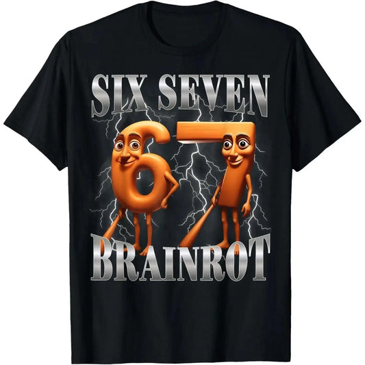 Cotton Funny Six Seven Meme TShirt Featuring Italian Brainrot Tung Tung Sahur