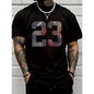 Men'S 23 Graphic Printed T-Shirt, Casual Short-Sleeved Round Neck T-Shirt, , Round Neck, Casual And Fashionable, Trendy And Versatile, Comfortable And Breathable, Machine Washable, Suitable For All Seasons Fabric Menswear Seamless Smooth