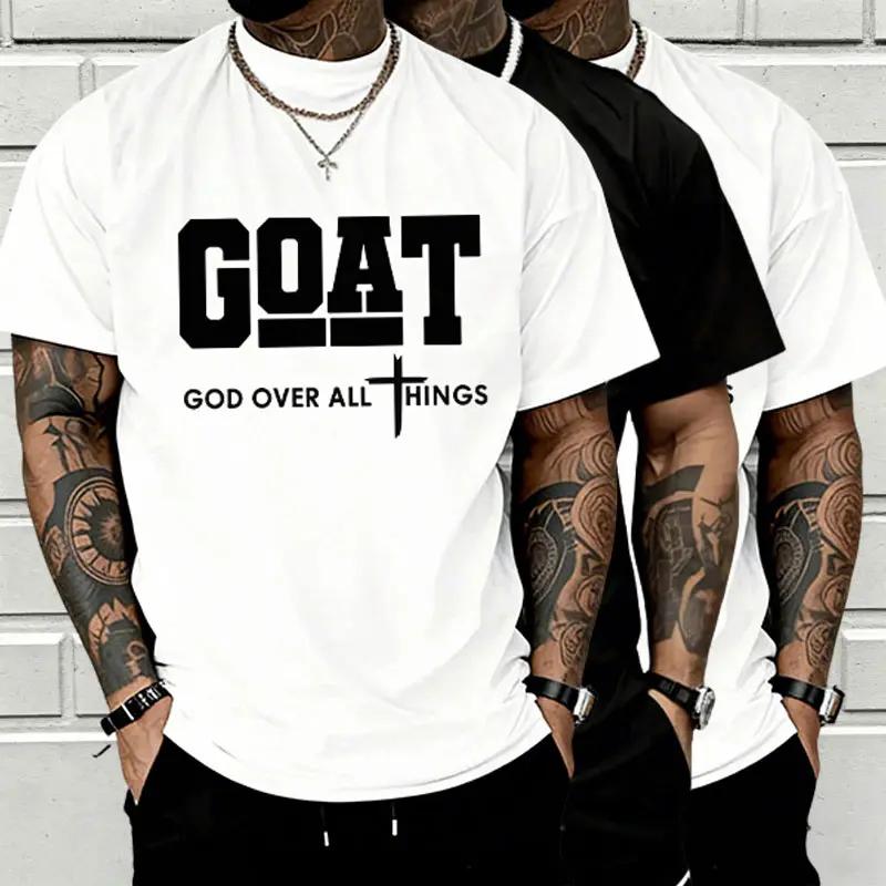 GOAT (God Over All) graphic T-shirt for men, 100%25 pure cotton, loose street-style short sleeves—trendy Christian casual top, best-selling faith urban fashion style., Shortsleeve, Menswear, Tshirt, Round Neck tiktokshopspringglowup