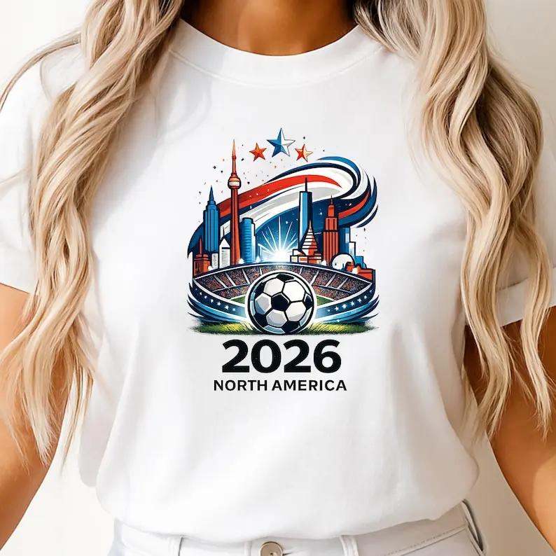 100%25 BOTTON Unisex Soccer 2026 Shirt, North America Soccer Tee, USA Soccer Fan Tee 2026, Y2K Streetwear T-Shirt, Casual Cotton Fit, Soft Comfortable Short Sleeve, Teen & Adult, Daily Wear All Color