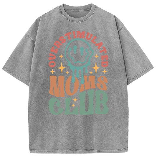 Holafish Mothers Day Gift Acid Washed Oversized VintageMOM'S Club Pattern T-Shirt,MOM'S Day T-shirt Heavyweight Cotton Streetwear graphic vintage Crewneck Tshirt
