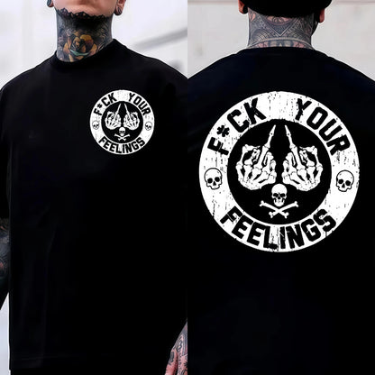 F*ck Your Feelings Skull Tee - Bold Statement Graphic T-shirt| Limited Edition Streetwear Casual Angel graphic tee shirts men Sleeves Menswear Loose Short Wings Top Fashion Unisex Cotton compression shirts workout tops