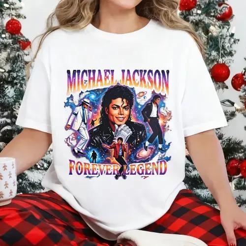 100 Percent Cotton Vintage Pop Culture T-Shirt Michael Jackson Forever Legend Graphic Design Summer Casual Wear For Music Lovers And Fans Of Iconic Artists # Michael Jackson # Jaafar Jackson # biopic # music legend