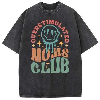 Holafish Mothers Day Gift Acid Washed Oversized VintageMOM'S Club Pattern T-Shirt,MOM'S Day T-shirt Heavyweight Cotton Streetwear graphic vintage Crewneck Tshirt