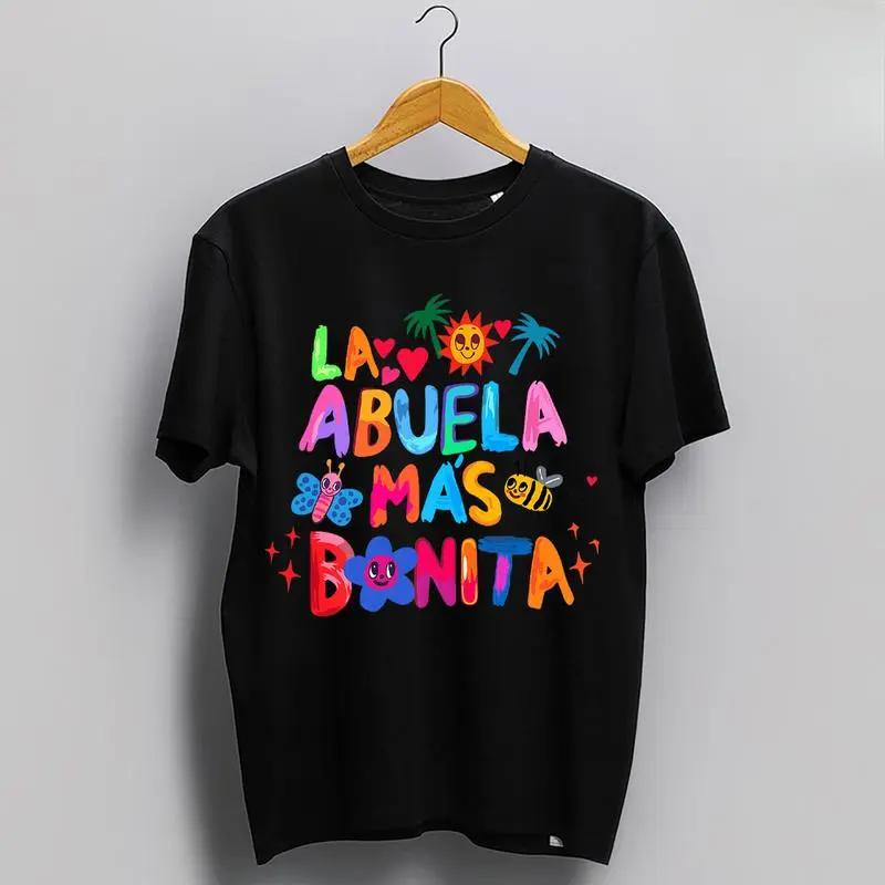 La Abvela Mas B0nita, Abvela Latina Grandmother Graphic Tee Pure  Fabric Casual Crew Neck T-Shirt Trendy Tops for Women for Men, Perfect Gift