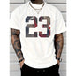 Men'S 23 Graphic Printed T-Shirt, Casual Short-Sleeved Round Neck T-Shirt, , Round Neck, Casual And Fashionable, Trendy And Versatile, Comfortable And Breathable, Machine Washable, Suitable For All Seasons Fabric Menswear Seamless Smooth