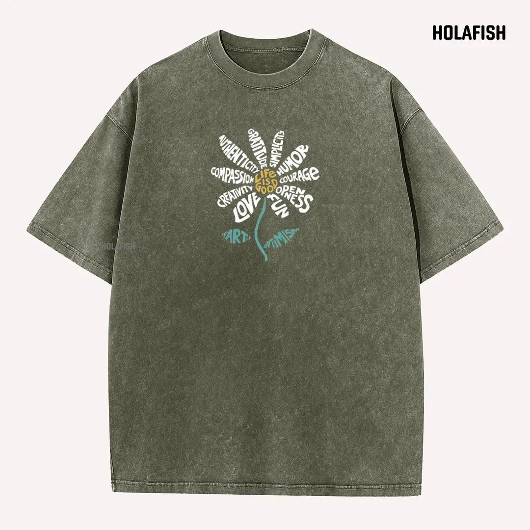 Holafish Casual Acid Washed Tshirt Cotton Unisex Top, Heavyweight Vintage Style, Soft Premium Fabric, Fresh Daily Look, Breathable All-Day Comfort