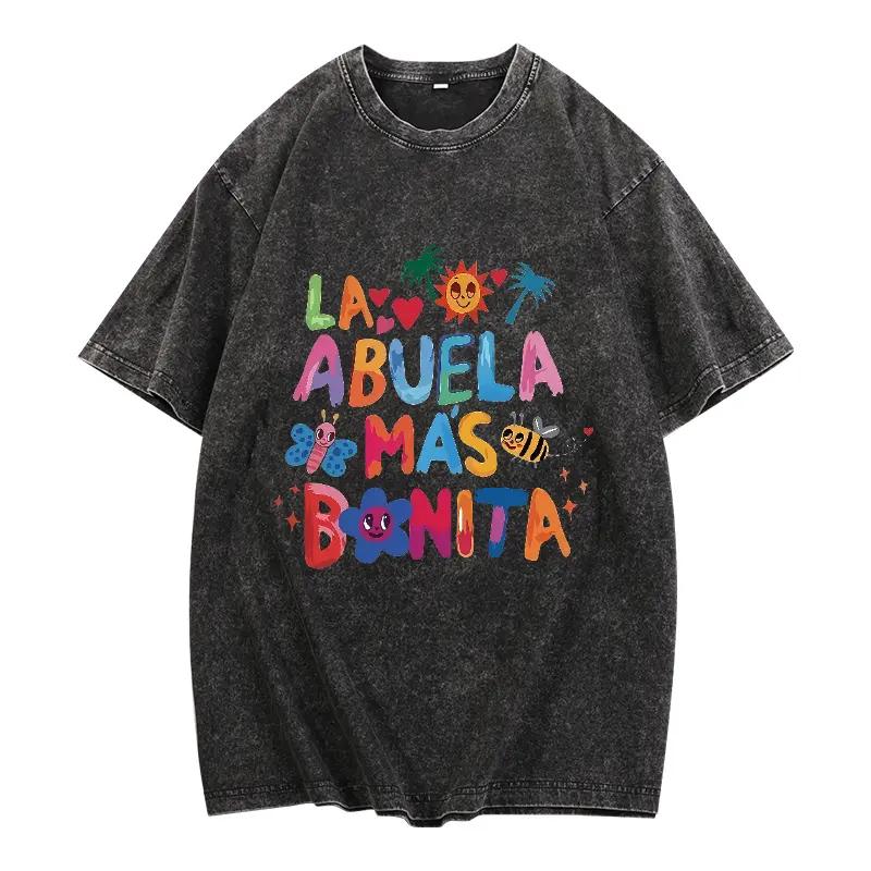 La Abvela Mas B0nita, Abvela Latina Grandmother Graphic Tee Pure  Fabric Casual Crew Neck T-Shirt Trendy Tops for Women for Men, Perfect Gift
