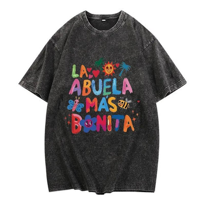 La Abvela Mas B0nita, Abvela Latina Grandmother Graphic Tee Pure  Fabric Casual Crew Neck T-Shirt Trendy Tops for Women for Men, Perfect Gift