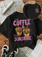 Women'S Casual Short-Sleeve T-Shirt - Iced Coffee And Sunshine Letter Print, a Perfect Gift for Coffee Lovers. Regular Fit Crew Neck Top, Suitable for All Seasons. (Women'S Clothing)