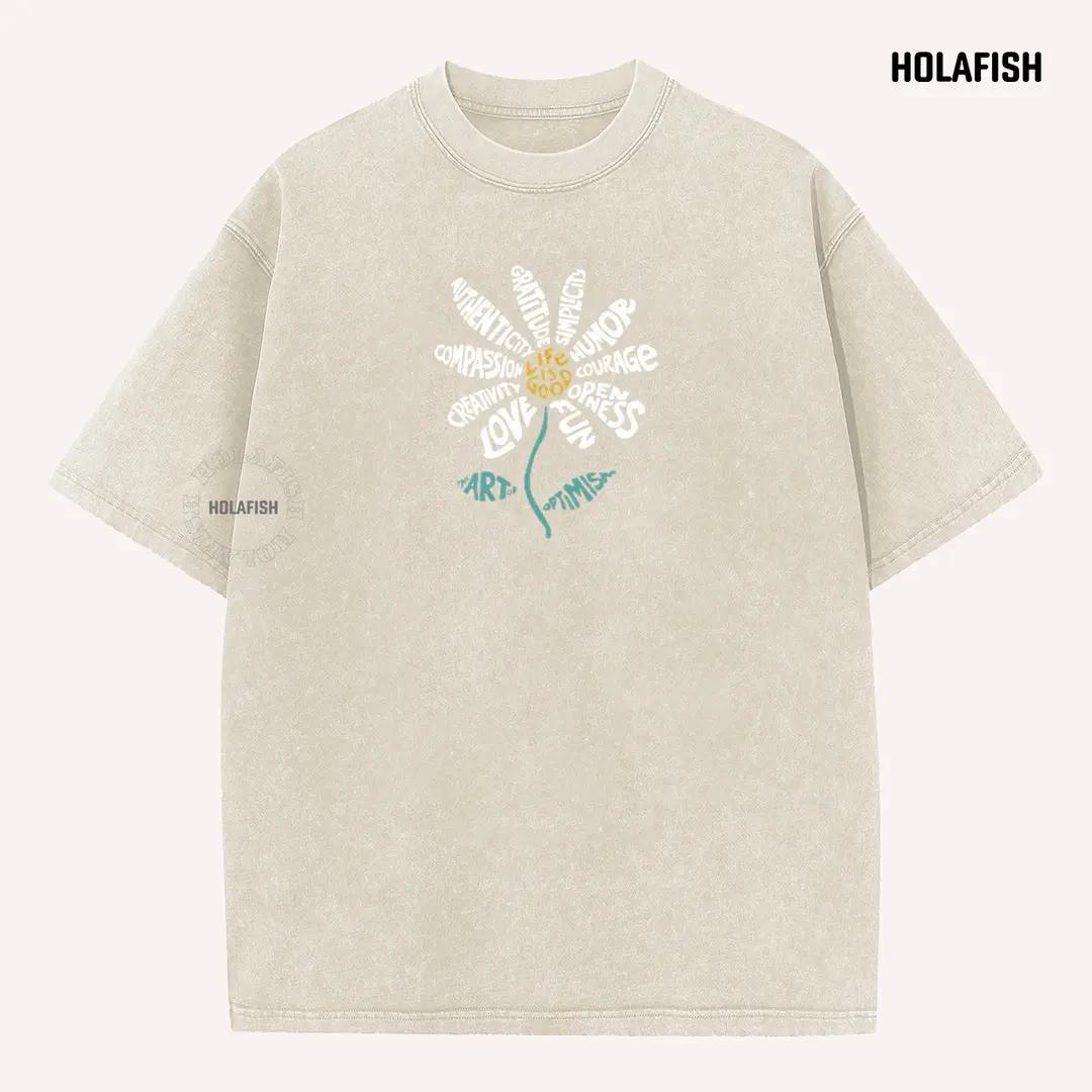 Holafish Casual Acid Washed Tshirt Cotton Unisex Top, Heavyweight Vintage Style, Soft Premium Fabric, Fresh Daily Look, Breathable All-Day Comfort