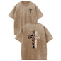 Holafish Acid Washed  Printed Tee, Drop Shoulder Crewneck T-Shirt for Casual Wear, Streetwear and Everyday Style