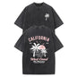 Men's Washed Cotton California Graphic T-Shirt Double Sided Retro Vintage with Palm Trees Surfboards, Loose Fit Unisex Short Sleeve Tee Men Gifts