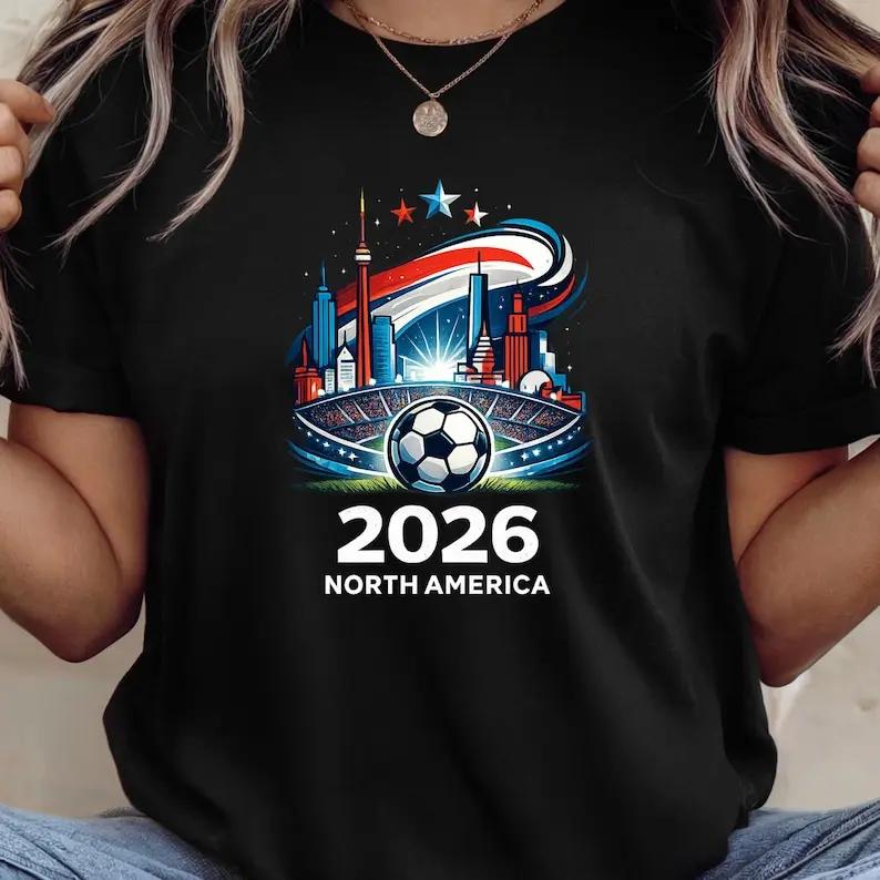 100%25 BOTTON Unisex Soccer 2026 Shirt, North America Soccer Tee, USA Soccer Fan Tee 2026, Y2K Streetwear T-Shirt, Casual Cotton Fit, Soft Comfortable Short Sleeve, Teen & Adult, Daily Wear All Color