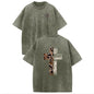 Holafish Acid Washed  Printed Tee, Drop Shoulder Crewneck T-Shirt for Casual Wear, Streetwear and Everyday Style
