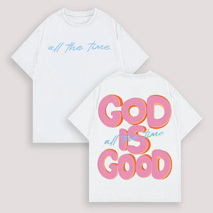 Men's & Women's Oversized T-Shirt GOD IS GOOD Double-Sided Graphic Print Retro Vintage Streetwear Loose Fit Round Neck Short Sleeve 100%25 Cotton