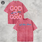 Vintage Christian T-Shirt, God Is Good All The Time Washed Black Cotton Oversized Short Sleeve Tee, Retro Faith Based Graphic Casual Crewneck Shirt for Believers