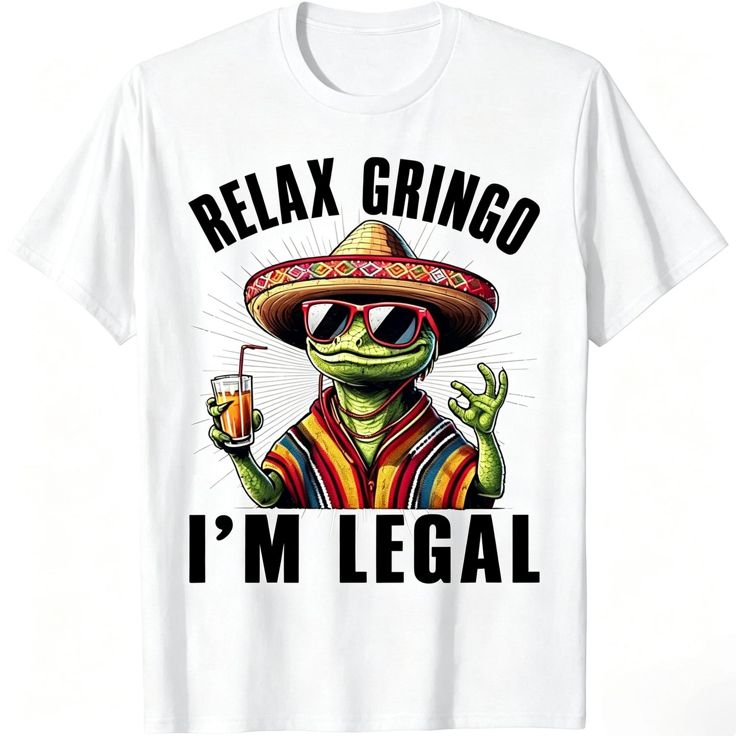 shirts - Cotton Short Sleeve Relax Gringo I'm Legal Mexican Lizard Funny T-Shirt for Men Women