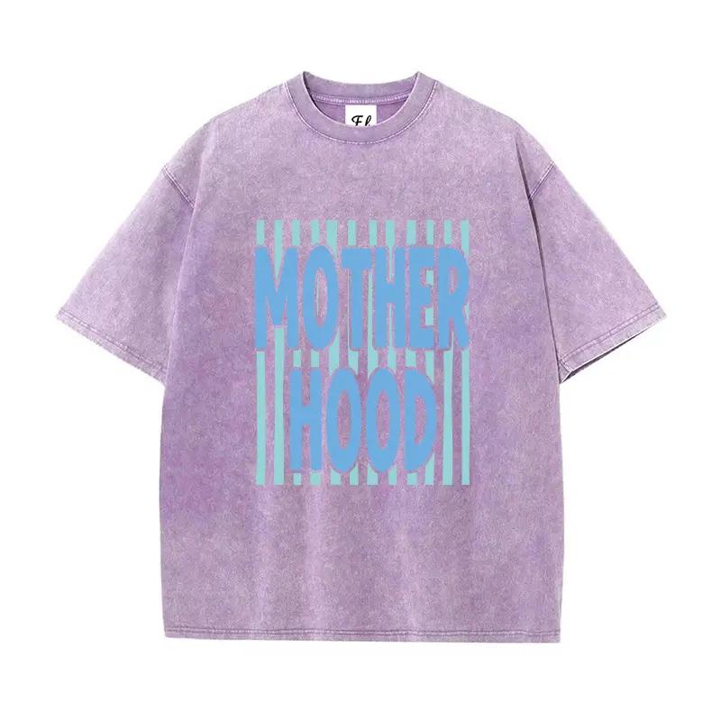 Motherhood Tee | Retro Washed Mint Stripe Graphic Tee,Vintage Oversized Washed Motherhood Tee
