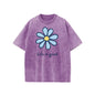 Holafish Womens Daisy, Life Print Graphic Tee, Acid Washed T-Shirt with Drop Shoulder Design, Unisex Baggy Hip Hop Vintage Streetwear Style, Mothers Day Gift
