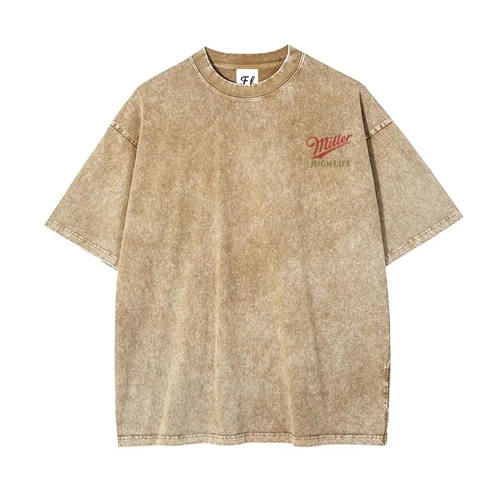Menswear Short-Sleeve Round Neck Vintage Washed Unisex T-Shirt - Retro Logo Graphic Tee, Soft Cotton Fabric Casual Comfortable Top with Tropical Vibe, Classic Fit Streetwear