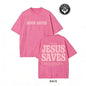 Unisex Jesus Saves Print Acid Washed T-shirt Breathable Tshirt Cotton